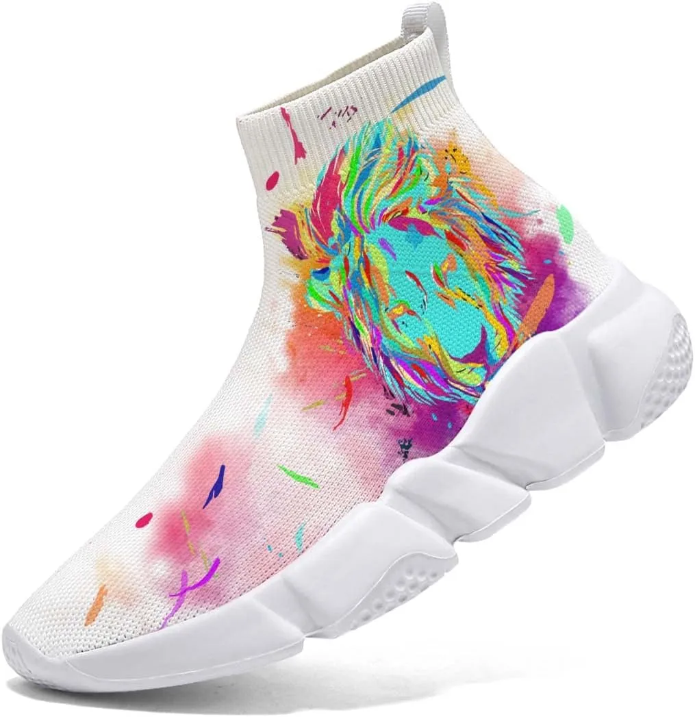 Hetios Women's Graffiti Shoes Fashion Watercolor Sneakers Comfortable Casual Socks Shoes