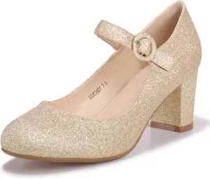 IDIFU Women's Candy Dress Mary Jane Shoes Low Block Heels Closed Round Toe Office Work Church Wedding Pumps