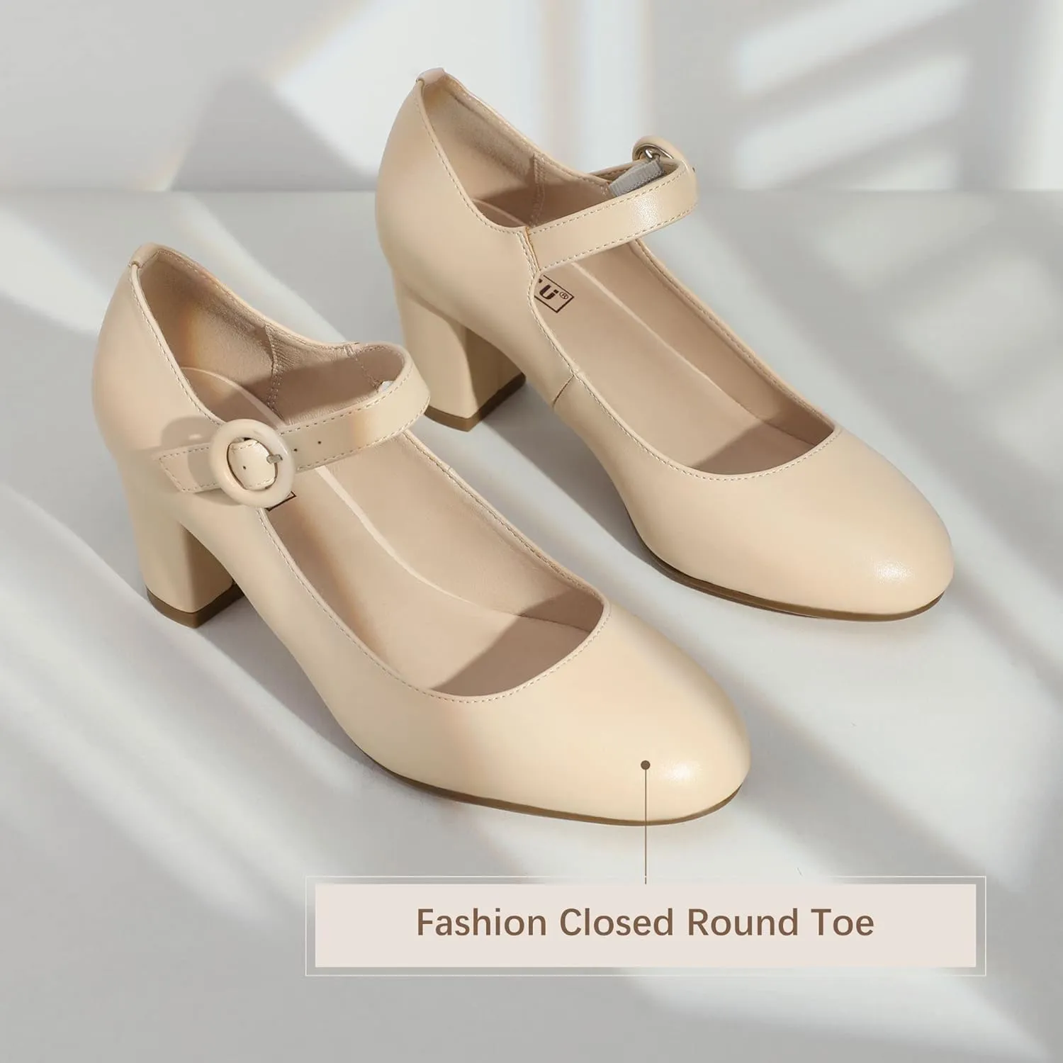 IDIFU Women's Candy Dress Mary Jane Shoes Low Block Heels Closed Round Toe Office Work Church Wedding Pumps
