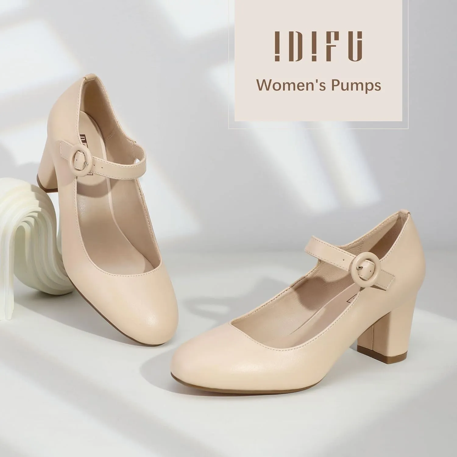 IDIFU Women's Candy Dress Mary Jane Shoes Low Block Heels Closed Round Toe Office Work Church Wedding Pumps