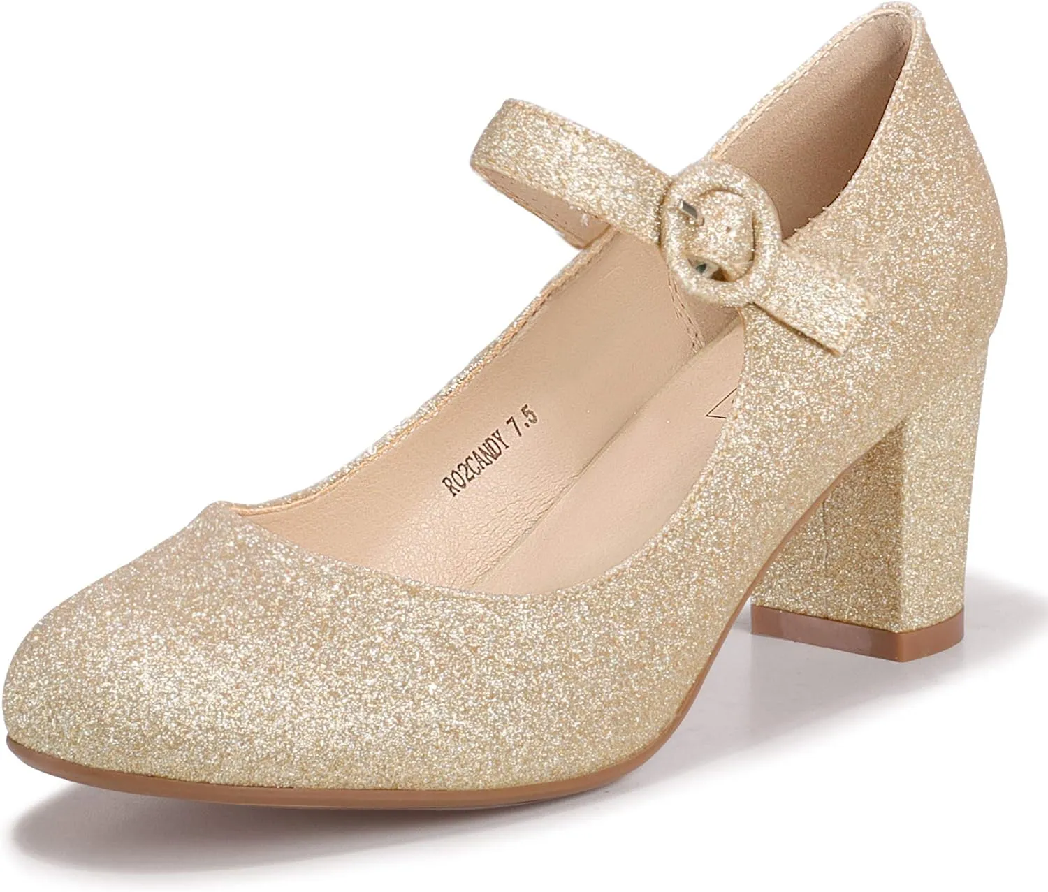 IDIFU Women's Candy Dress Mary Jane Shoes Low Block Heels Closed Round Toe Office Work Church Wedding Pumps