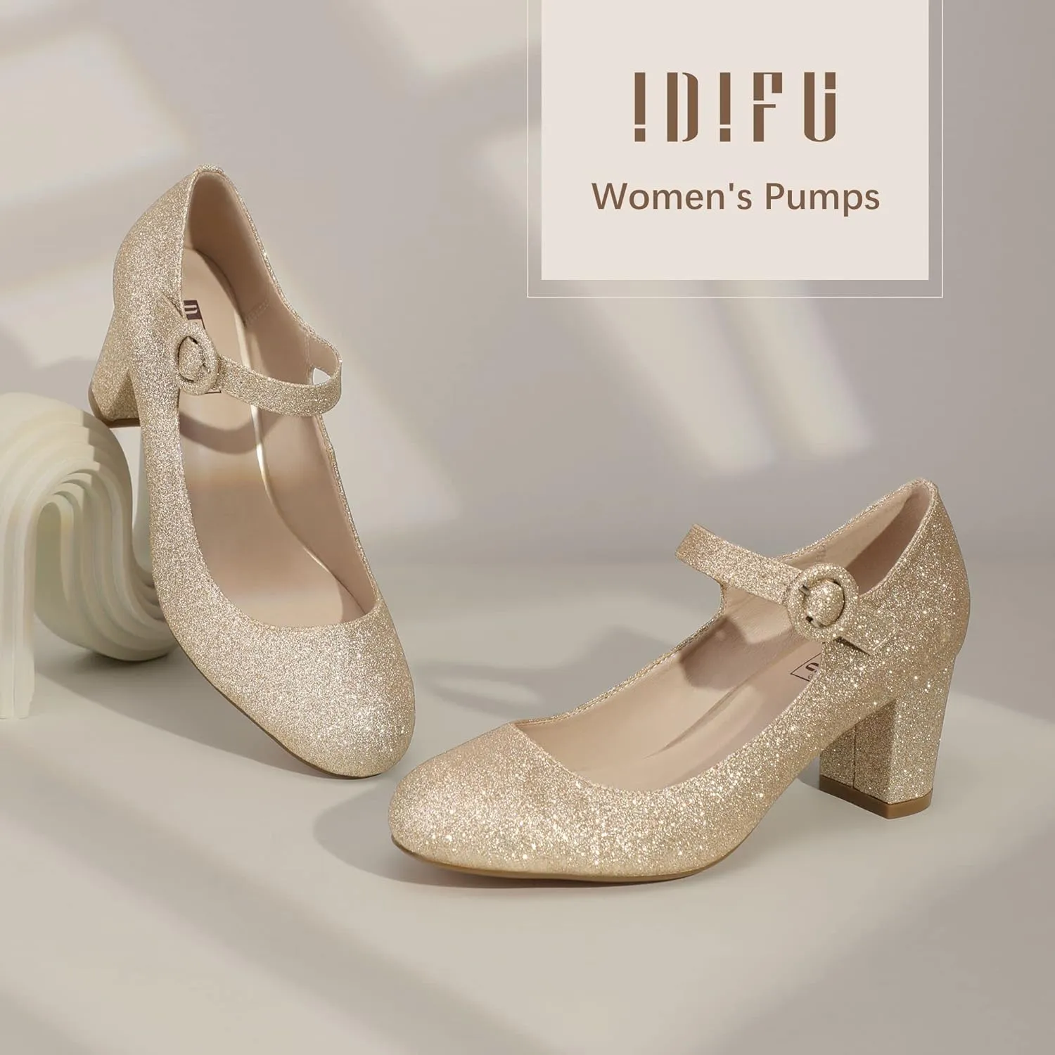 IDIFU Women's Candy Dress Mary Jane Shoes Low Block Heels Closed Round Toe Office Work Church Wedding Pumps