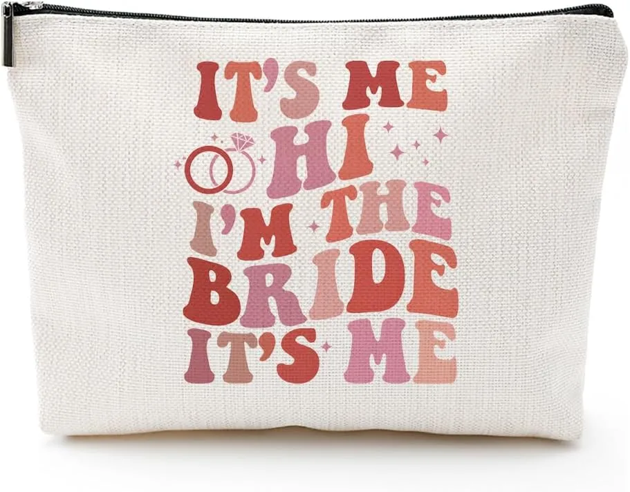 It's Me Hi I'm The Bride It's Me Makeup Bag, Bride Gifts for Women, Bachelorette Party Essential Cosmetic Pouch, Bridal Shower Gift, Wedding Survival Kit for Brides, Honeymoon Travel Organizer Bag