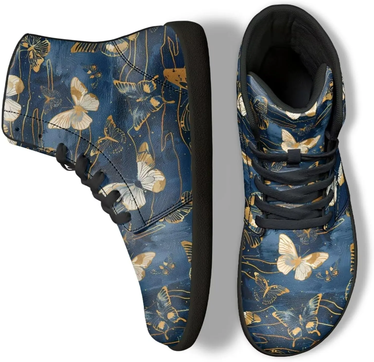 Jeiento High Top Barefoot Sneakers Men Women Butterfly Barefoot Shoes with Wide Toe Box