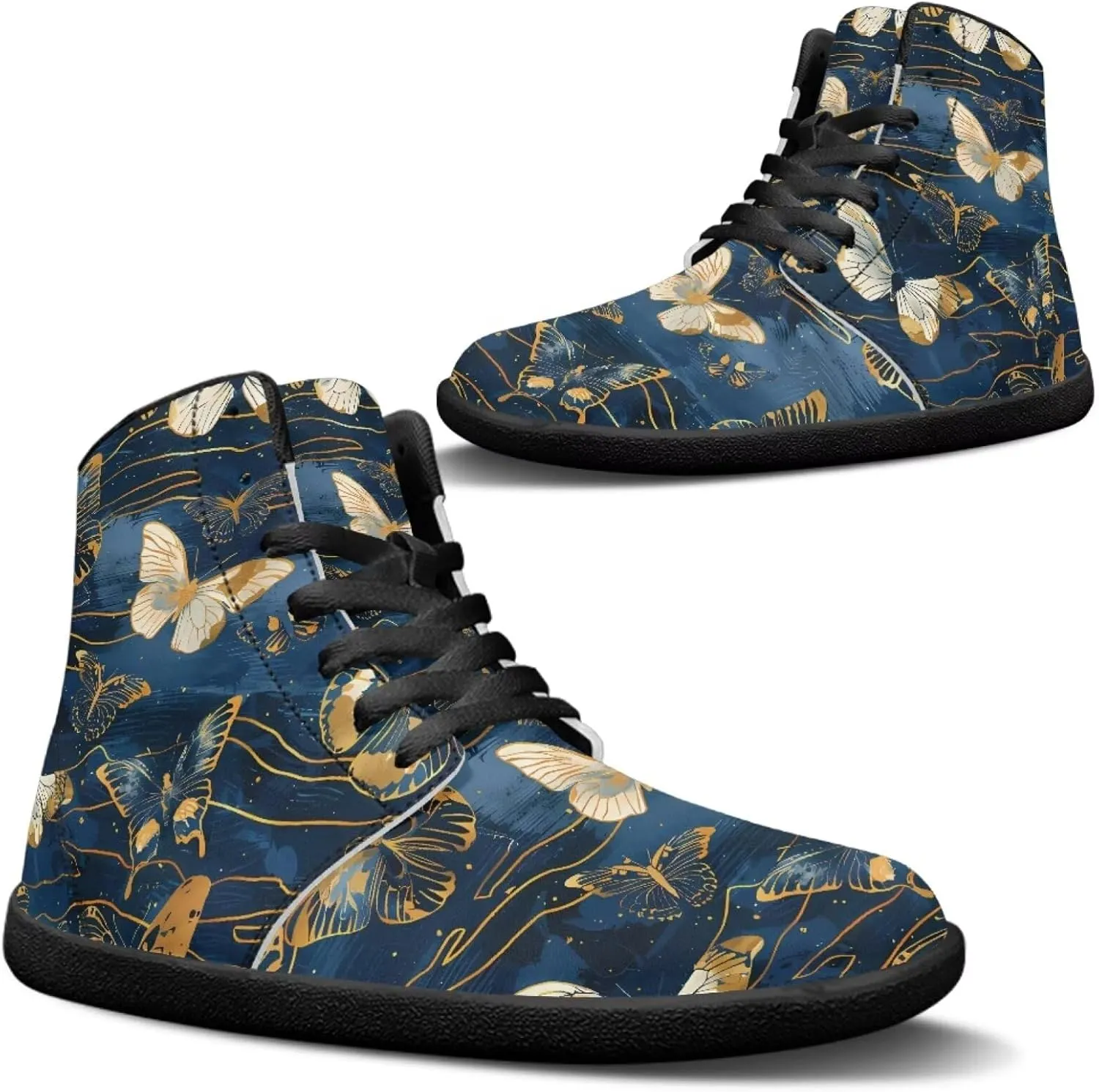 Jeiento High Top Barefoot Sneakers Men Women Butterfly Barefoot Shoes with Wide Toe Box
