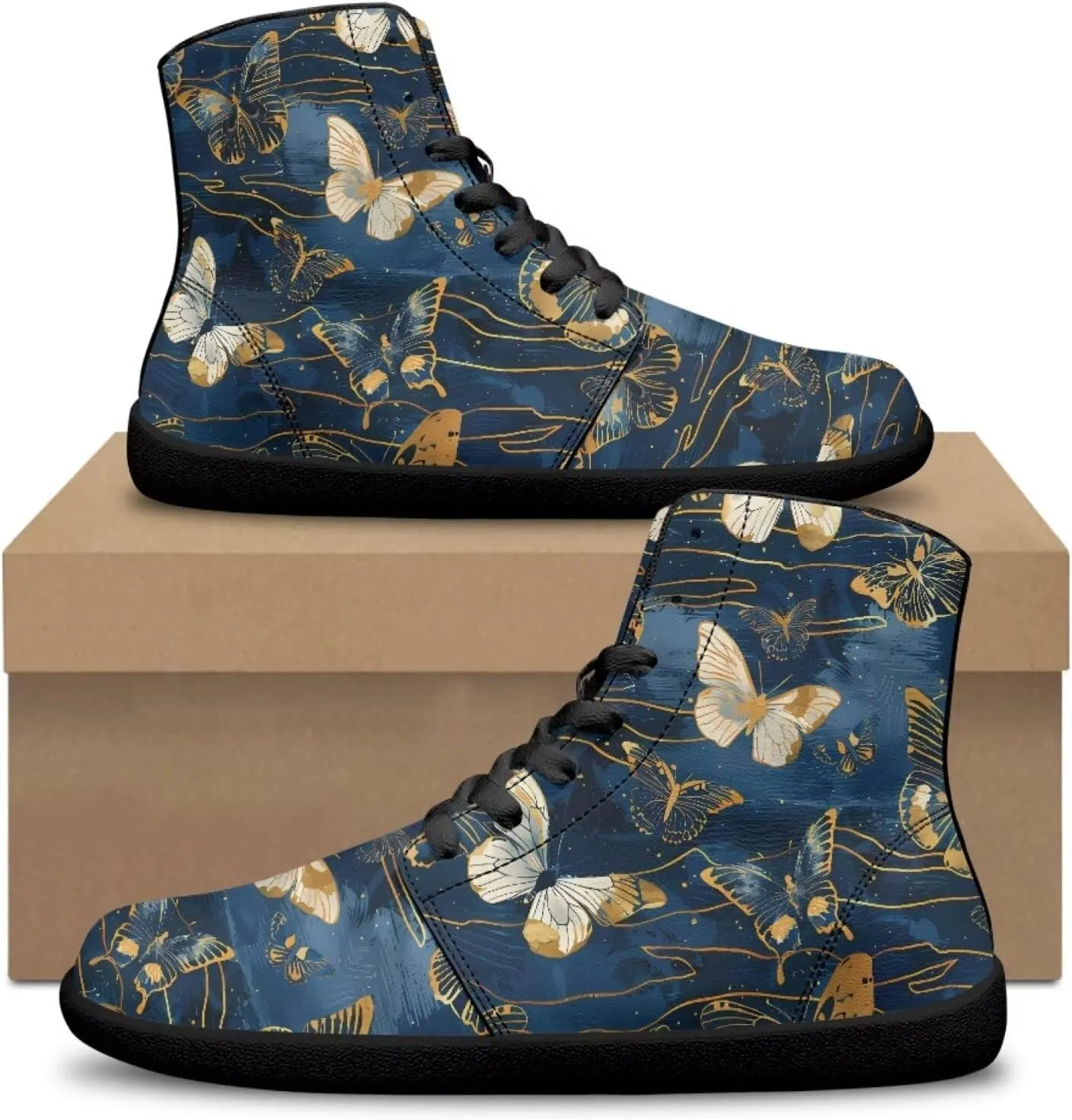 Jeiento High Top Barefoot Sneakers Men Women Butterfly Barefoot Shoes with Wide Toe Box