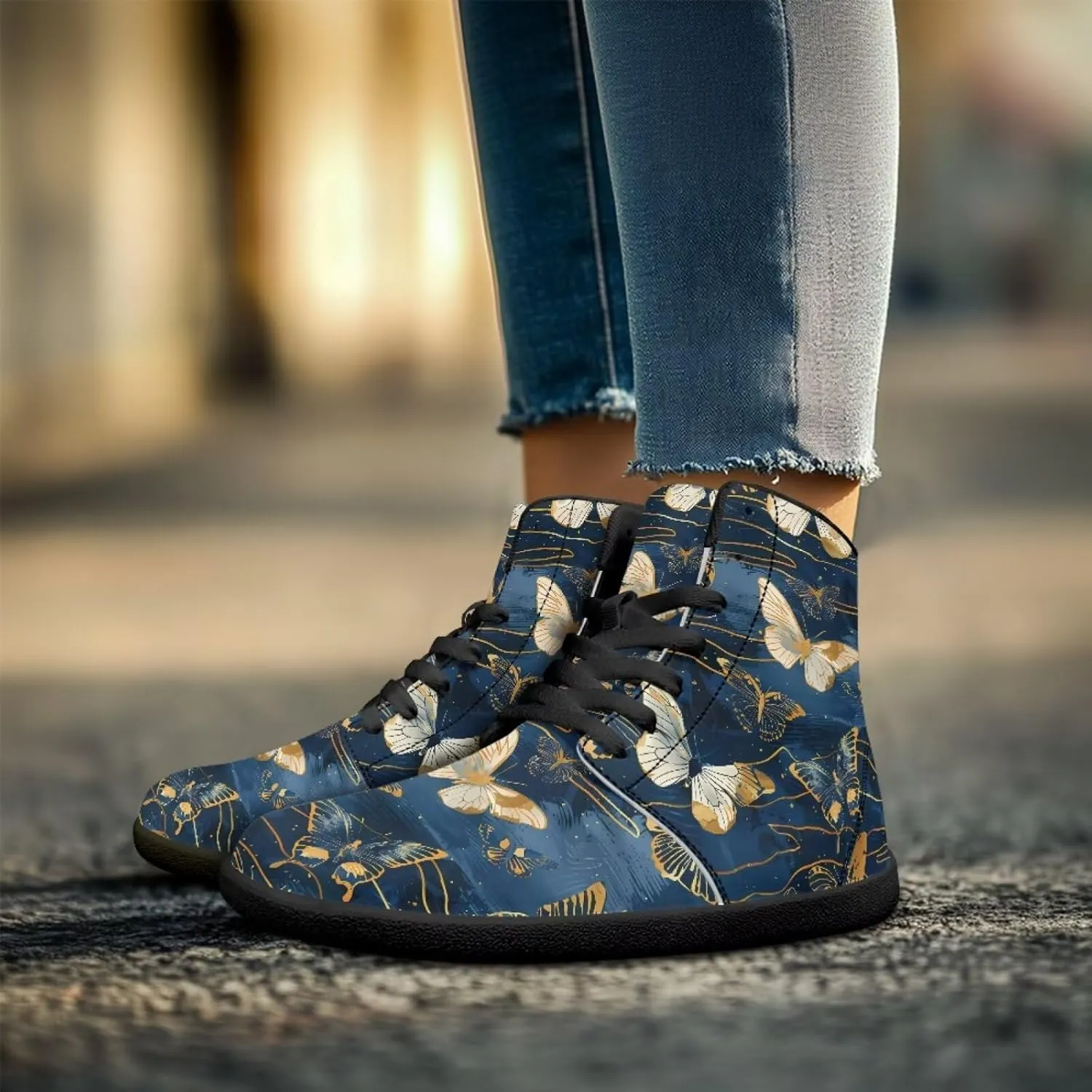 Jeiento High Top Barefoot Sneakers Men Women Butterfly Barefoot Shoes with Wide Toe Box
