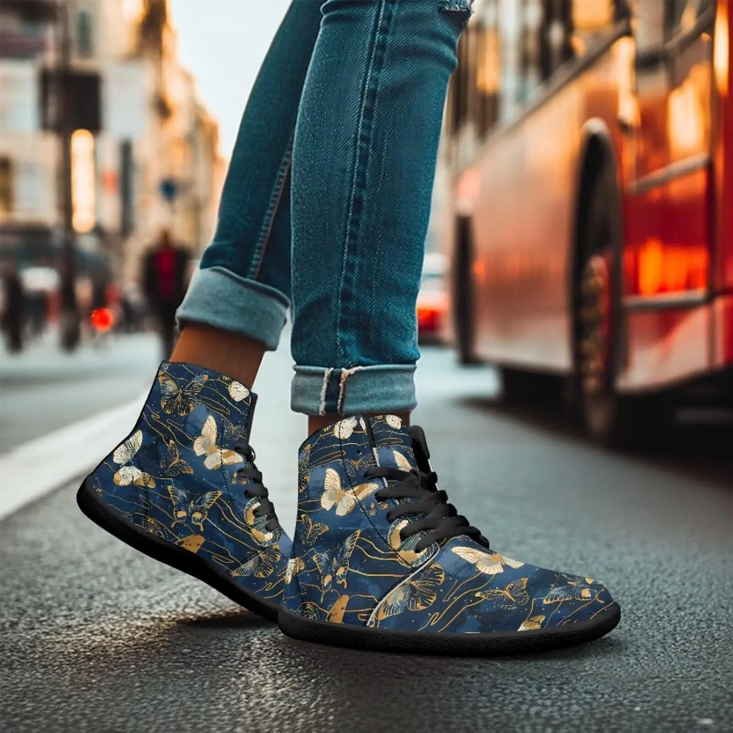 Jeiento High Top Barefoot Sneakers Men Women Butterfly Barefoot Shoes with Wide Toe Box