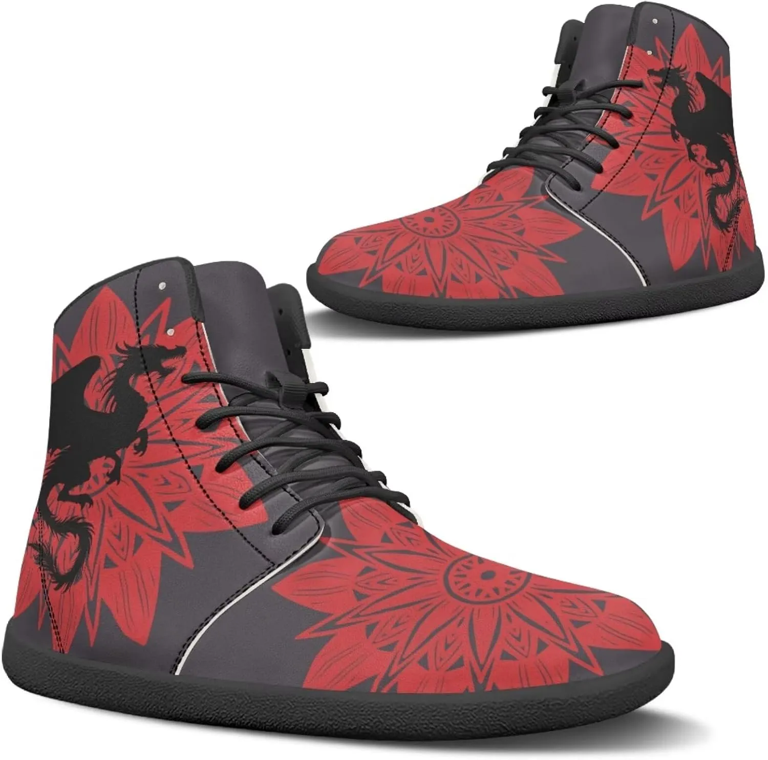 Jeiento Mens High Top Shoes Wide Width Dragon Pattern Barefoot Shoes Casual Walking Shoes