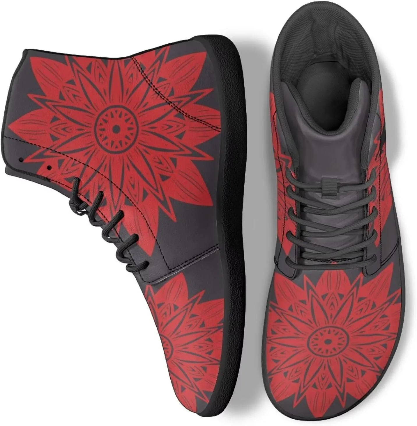 Jeiento Mens High Top Shoes Wide Width Dragon Pattern Barefoot Shoes Casual Walking Shoes