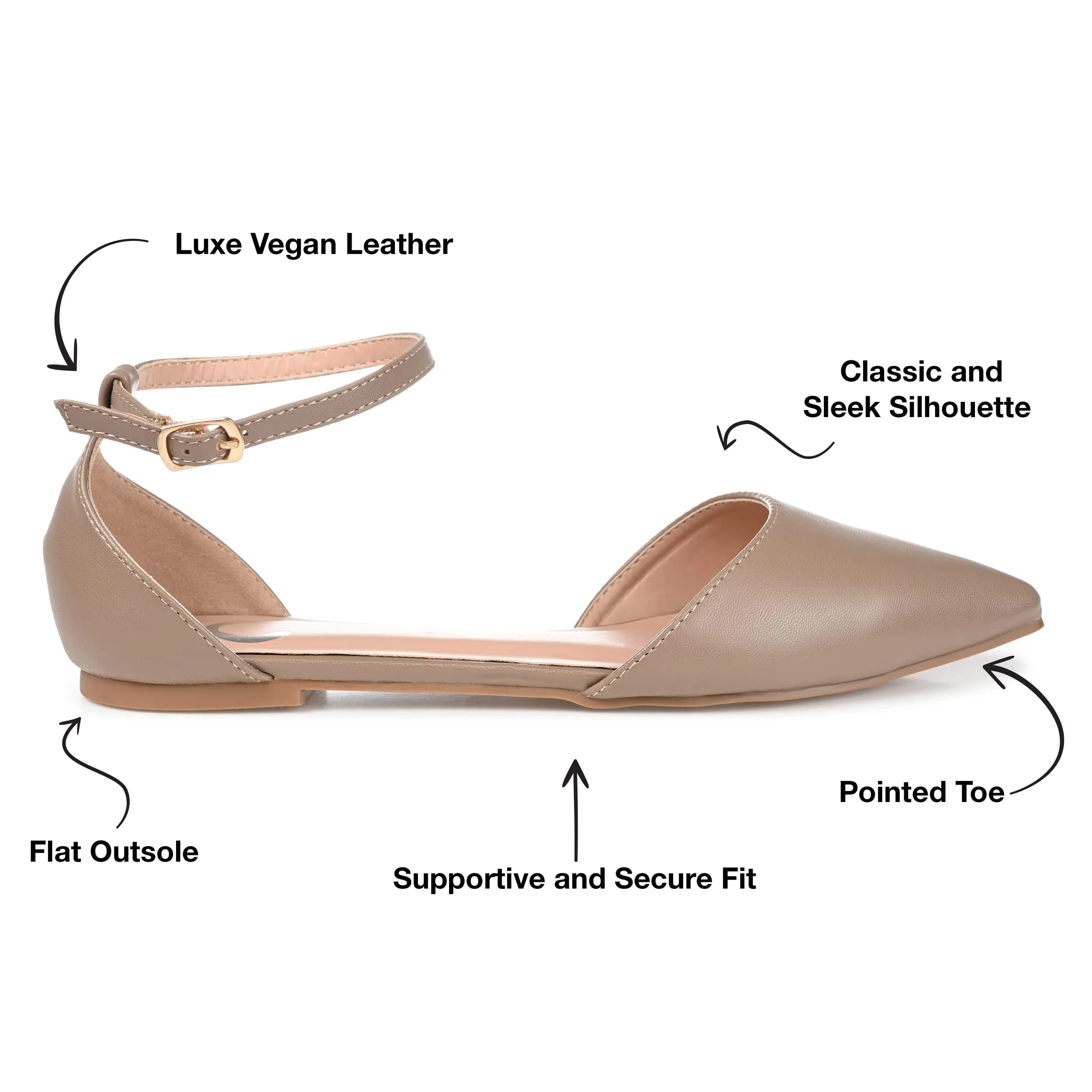 Journee Collection Women's Reba Buckle Pointed Toe Ballet Flats - Taupe, 9 Wide