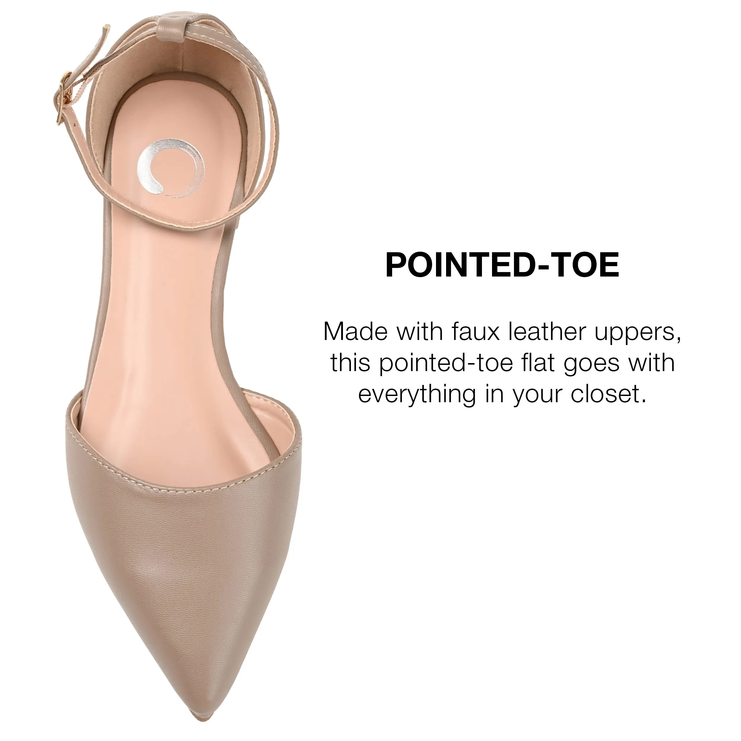 Journee Collection Women's Reba Buckle Pointed Toe Ballet Flats - Taupe, 9 Wide
