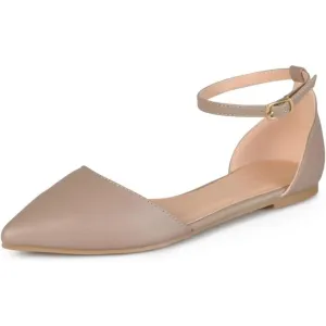 Journee Collection Women's Reba Buckle Pointed Toe Ballet Flats - Taupe, 9 Wide
