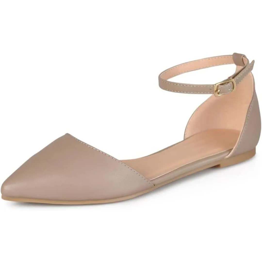 Journee Collection Women's Reba Buckle Pointed Toe Ballet Flats - Taupe, 9 Wide