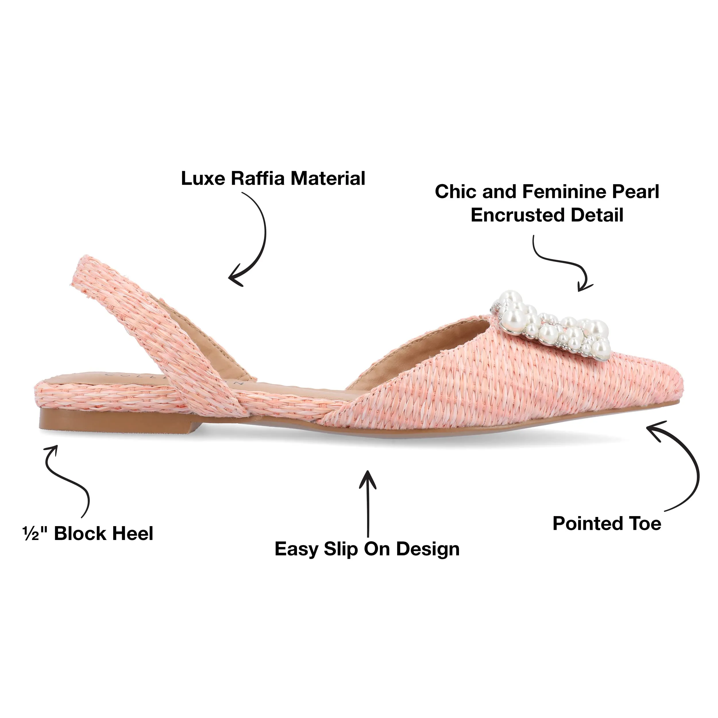 Journee Womens Hannae Sling Back Pointed Toe Flats Pink