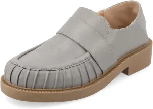 Journee Womens Ruched Lakenn Comfort Foam Slip On Closed Round Toe Crash Back Block Heel Loafer Flats Grey, 5.5