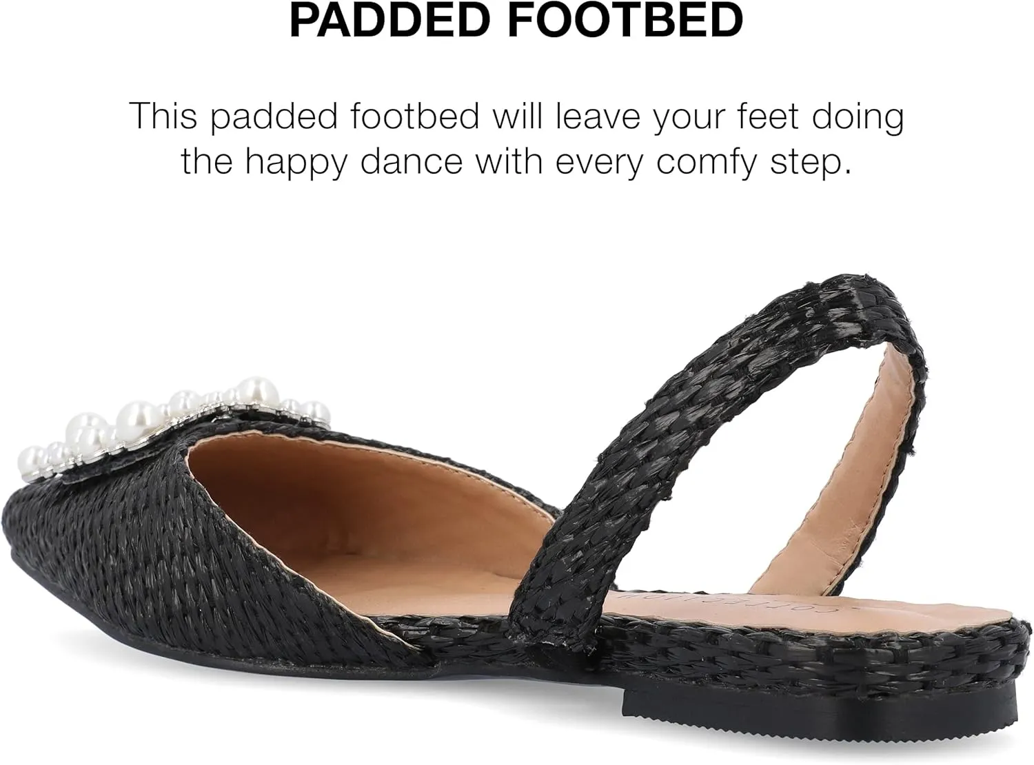 Journee Womens Slingback Jewel Pointed Toe Ballet Flats Slip On Shoes Raffia Pearl Hannae Slides