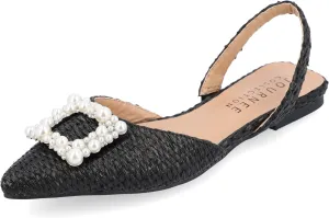 Journee Womens Slingback Jewel Pointed Toe Ballet Flats Slip On Shoes Raffia Pearl Hannae Slides