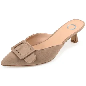 Journee Womens Vianna Kitten Heel Mules Pointed Toe Pumps Taupe