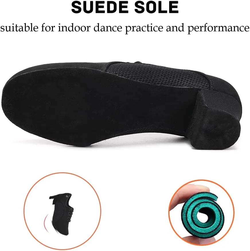 JUODVMP Women's Ballroom Dance Practice Shoes Breathable Canvas Chunky Heel Salsa Dance Shoes,Closed Toe