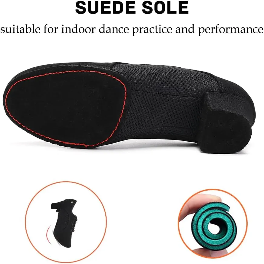 JUODVMP Women's Ballroom Dance Practice Shoes Breathable Canvas Chunky Heel Salsa Dance Shoes,Closed Toe