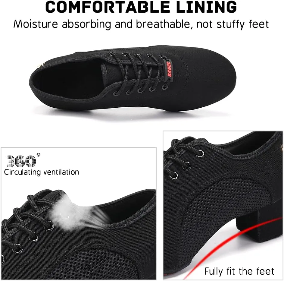 JUODVMP Women's Ballroom Dance Practice Shoes Breathable Canvas Chunky Heel Salsa Dance Shoes,Closed Toe