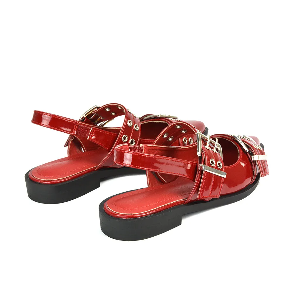 Kendall Buckle Mary Jane Ballet Pumps With Slingback Strap in Red Patent