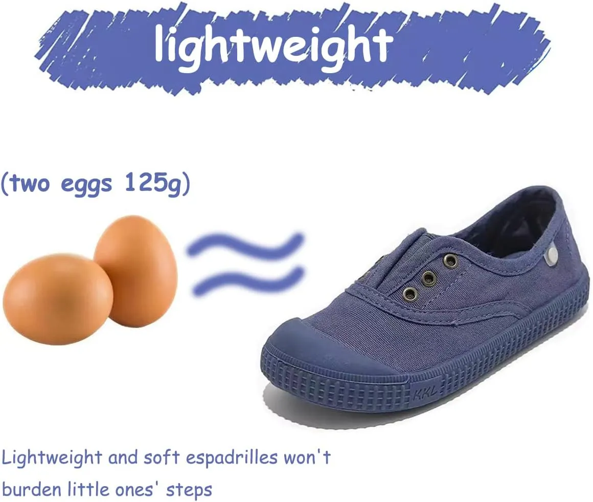 Kids Canvas Shoes Girls Boys Elastic Sneakers Slip on Tennis Shoes Soft Lightweight Footwear for Walking Running
