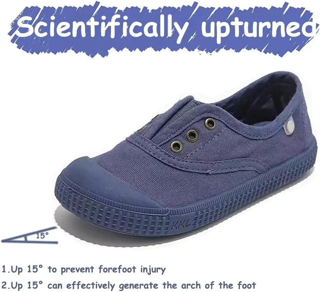 Kids Canvas Shoes Girls Boys Elastic Sneakers Slip on Tennis Shoes Soft Lightweight Footwear for Walking Running