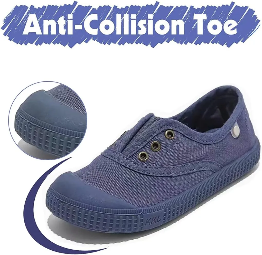 Kids Canvas Shoes Girls Boys Elastic Sneakers Slip on Tennis Shoes Soft Lightweight Footwear for Walking Running