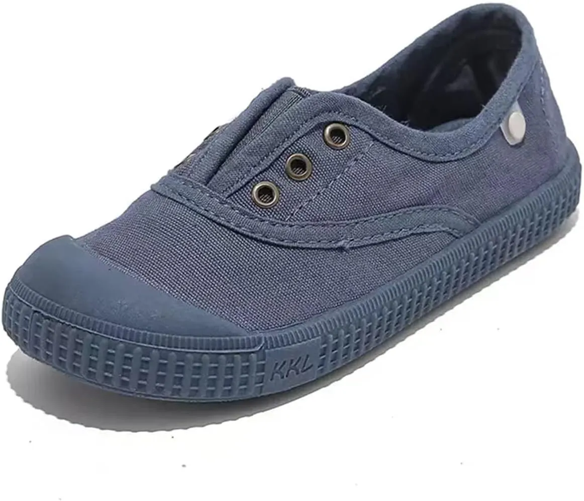 Kids Canvas Shoes Girls Boys Elastic Sneakers Slip on Tennis Shoes Soft Lightweight Footwear for Walking Running