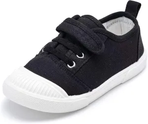 Kids Canvas Shoes Toddlers Hook and Loop Sneakers Breathable Comfortable Causal Girls Tennis Shoes Boys Wide Gym Shoes Black