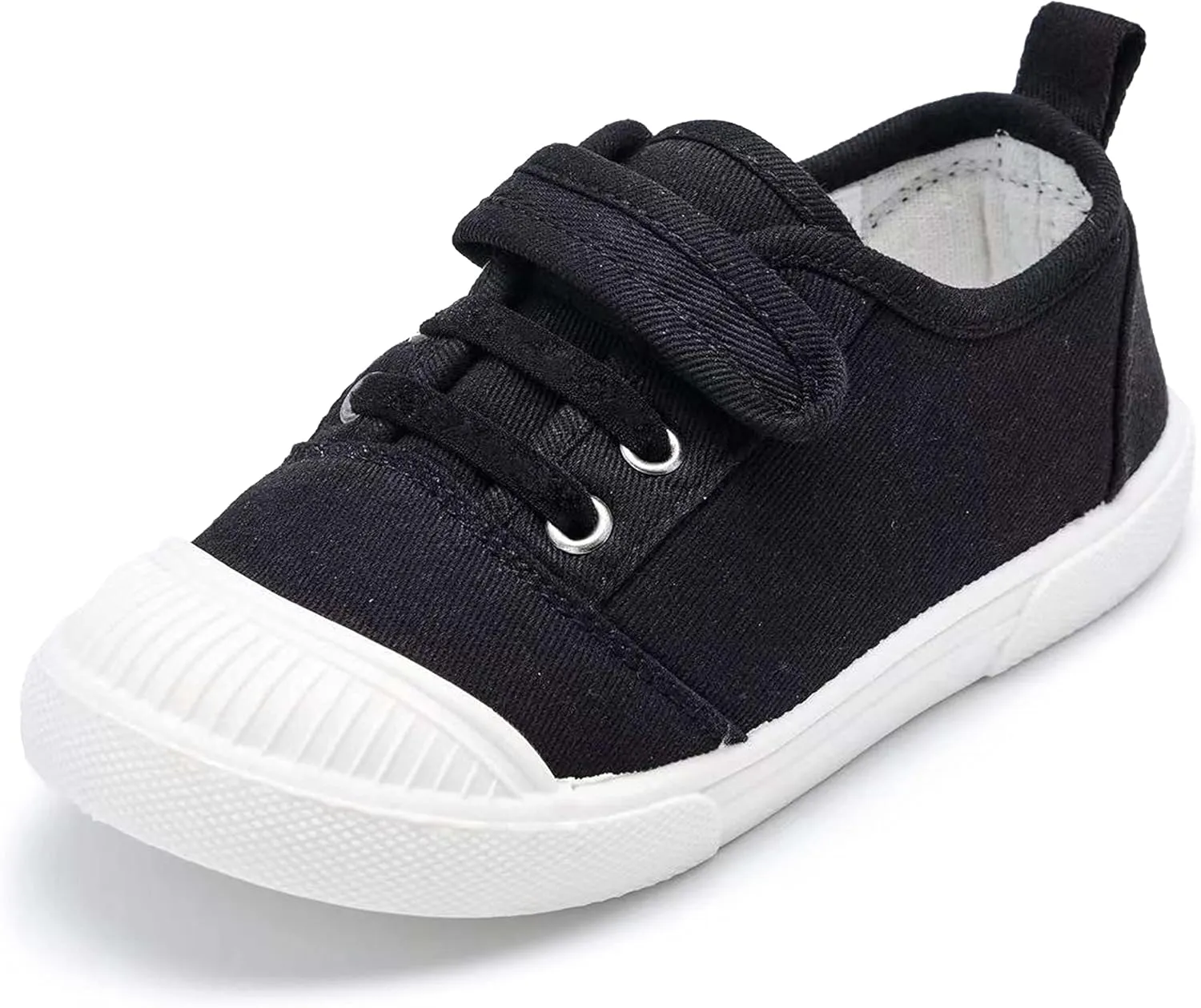 Kids Canvas Shoes Toddlers Hook and Loop Sneakers Breathable Comfortable Causal Girls Tennis Shoes Boys Wide Gym Shoes Black