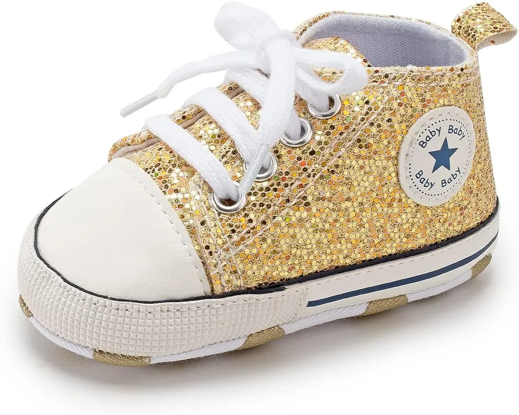 KIDSUN Unisex Baby Boys Girls High Top Sneaker Soft Anti-Slip Sole Newborn Infant First Walkers Canvas Denim Shoes