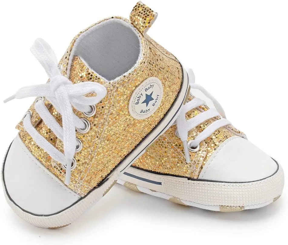 KIDSUN Unisex Baby Boys Girls High Top Sneaker Soft Anti-Slip Sole Newborn Infant First Walkers Canvas Denim Shoes