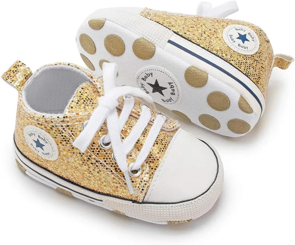 KIDSUN Unisex Baby Boys Girls High Top Sneaker Soft Anti-Slip Sole Newborn Infant First Walkers Canvas Denim Shoes