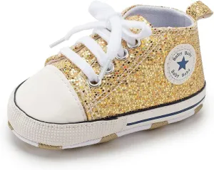 KIDSUN Unisex Baby Boys Girls High Top Sneaker Soft Anti-Slip Sole Newborn Infant First Walkers Canvas Denim Shoes