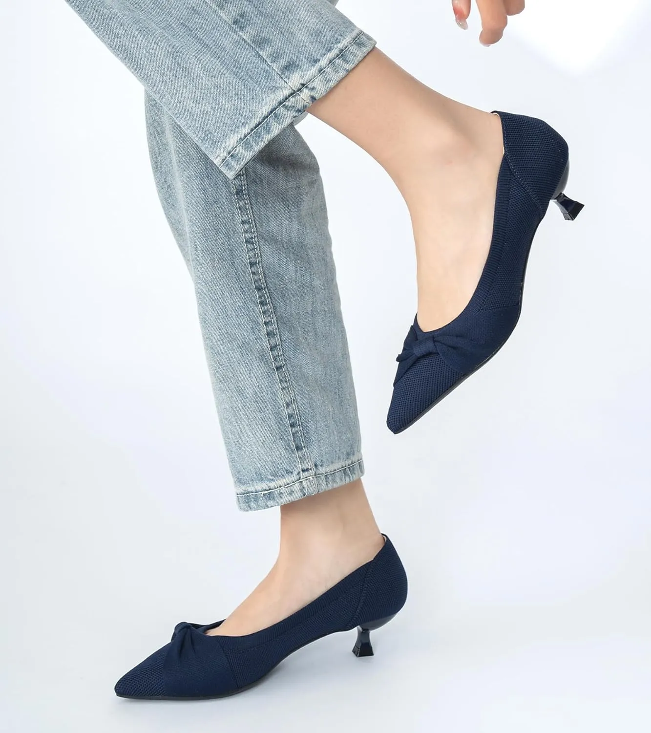 Kitten Heels for Women with Bow Pointed Toe Low Heels Closed Toe Comfortable Pumps Wedding Dress Shoes