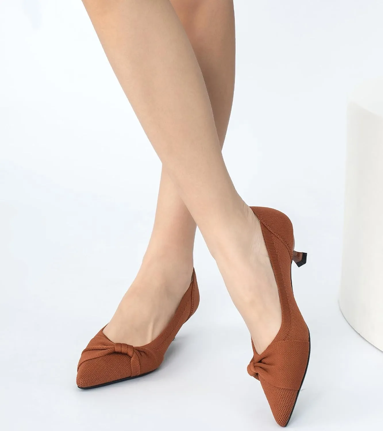 Kitten Heels for Women with Bow Pointed Toe Low Heels Closed Toe Comfortable Pumps Wedding Dress Shoes