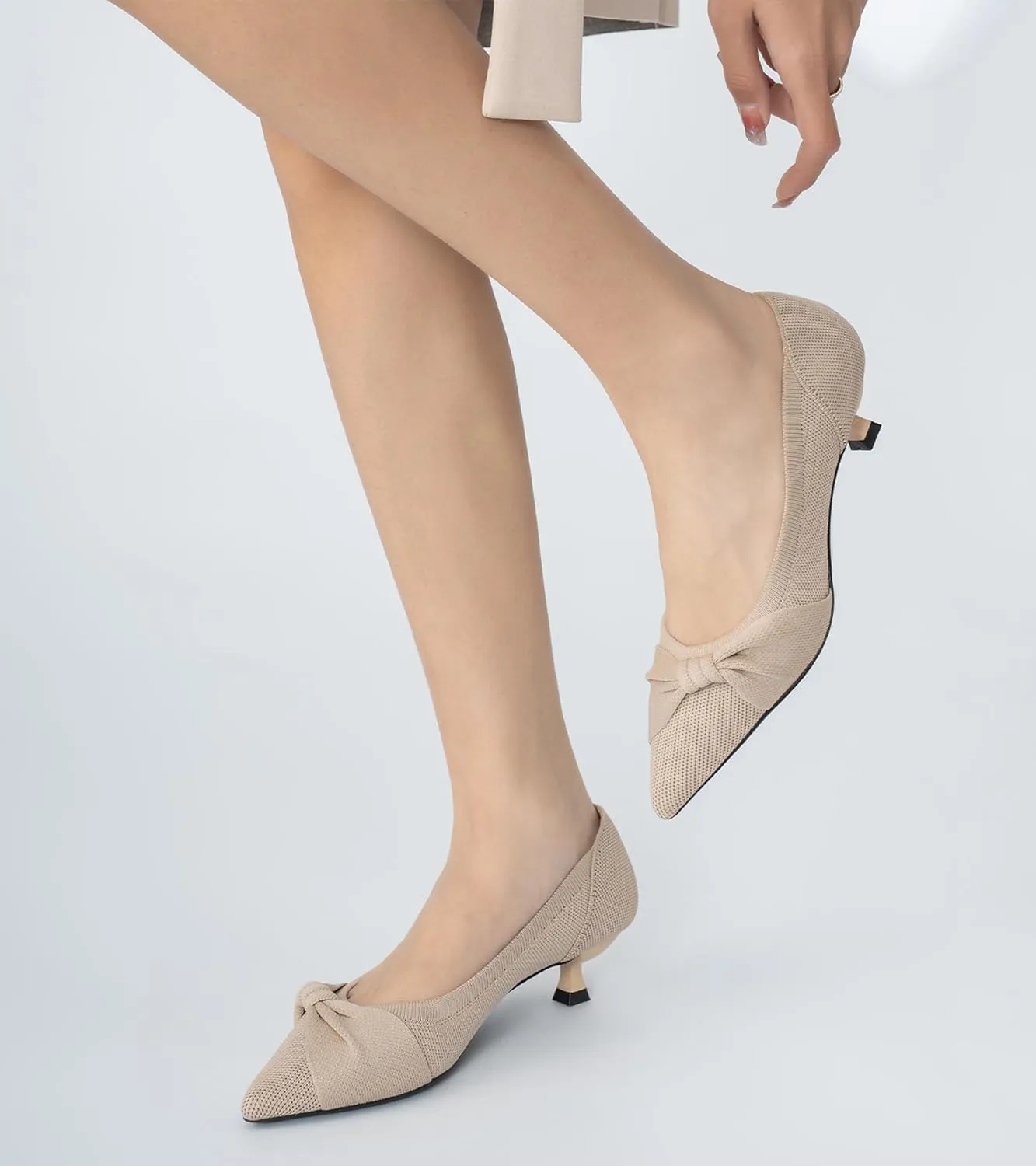 Kitten Heels for Women with Bow Pointed Toe Low Heels Closed Toe Comfortable Pumps Wedding Dress Shoes