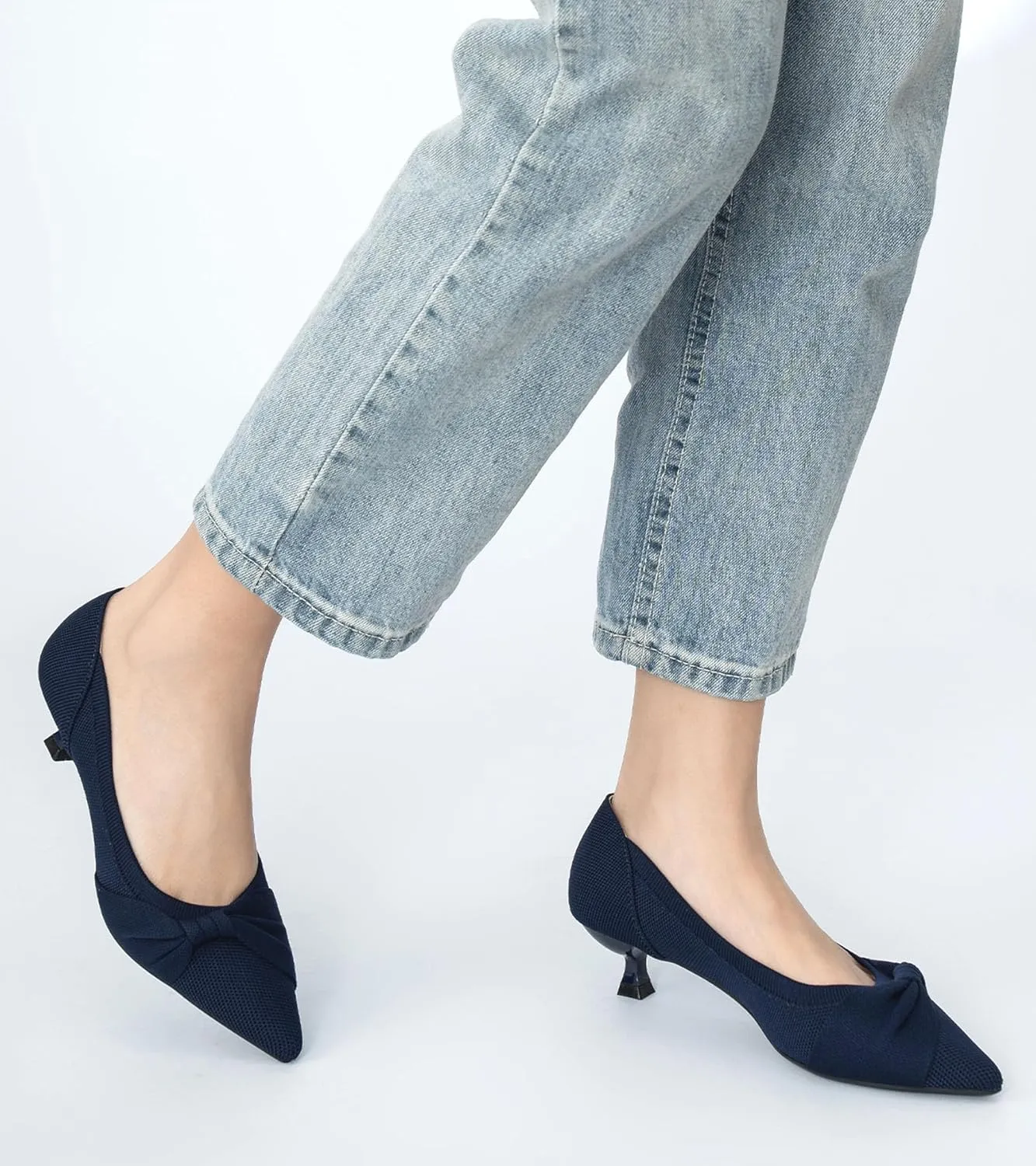 Kitten Heels for Women with Bow Pointed Toe Low Heels Closed Toe Comfortable Pumps Wedding Dress Shoes