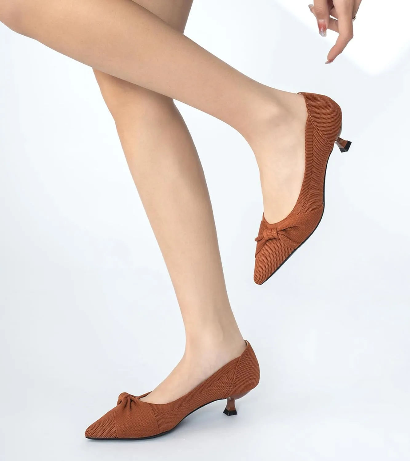 Kitten Heels for Women with Bow Pointed Toe Low Heels Closed Toe Comfortable Pumps Wedding Dress Shoes