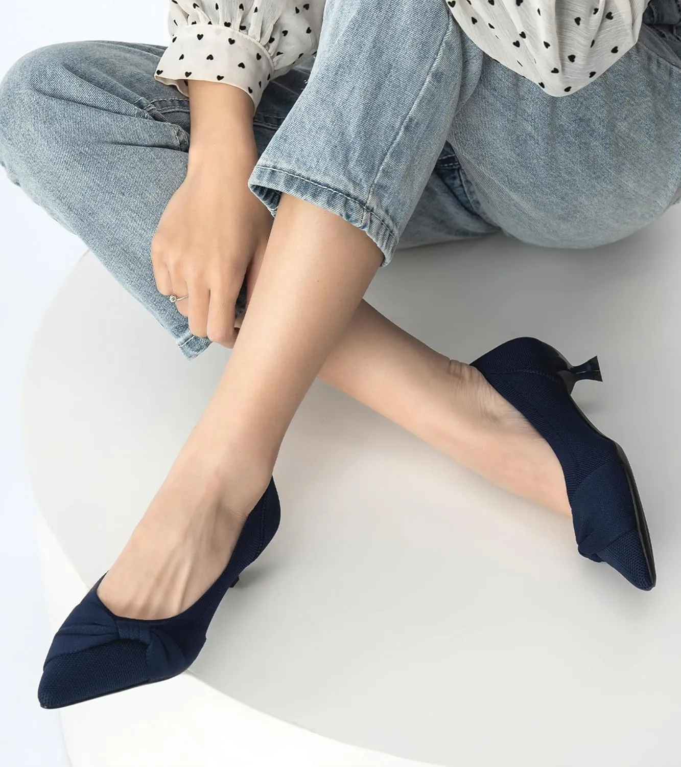 Kitten Heels for Women with Bow Pointed Toe Low Heels Closed Toe Comfortable Pumps Wedding Dress Shoes