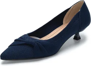 Kitten Heels for Women with Bow Pointed Toe Low Heels Closed Toe Comfortable Pumps Wedding Dress Shoes