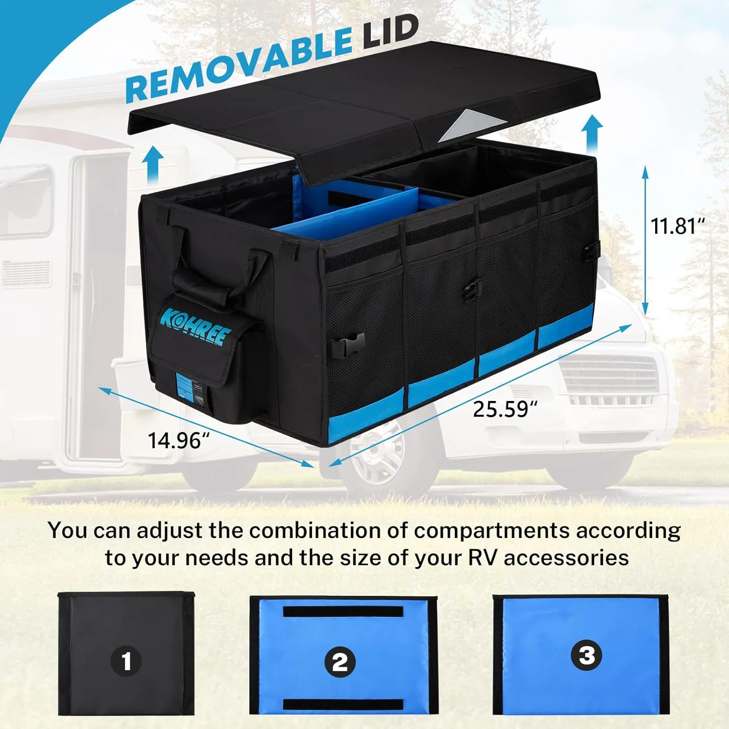 Kohree RV Storage and Organization, 74L Collapsible RV Storage Bag, RV Caddy Organizer for RV Accessories, RV Containers Holds RV Stabilization & Electric Accessories