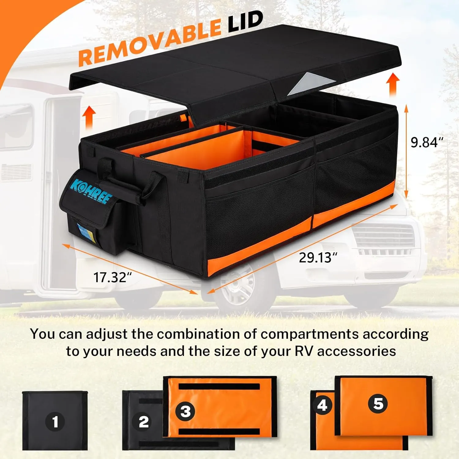 Kohree RV Storage and Organization, Collapsible RV Storage Bag, RV Caddy Organizer for RV Accessories, RV Containers Holds RV Stabilization & Electric Accessories