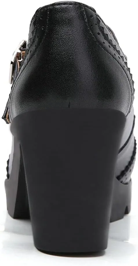 KOKOMOMO Womens Vintage Chunky Mary Janes Platform Shoes Wingtip Oxford Pumps