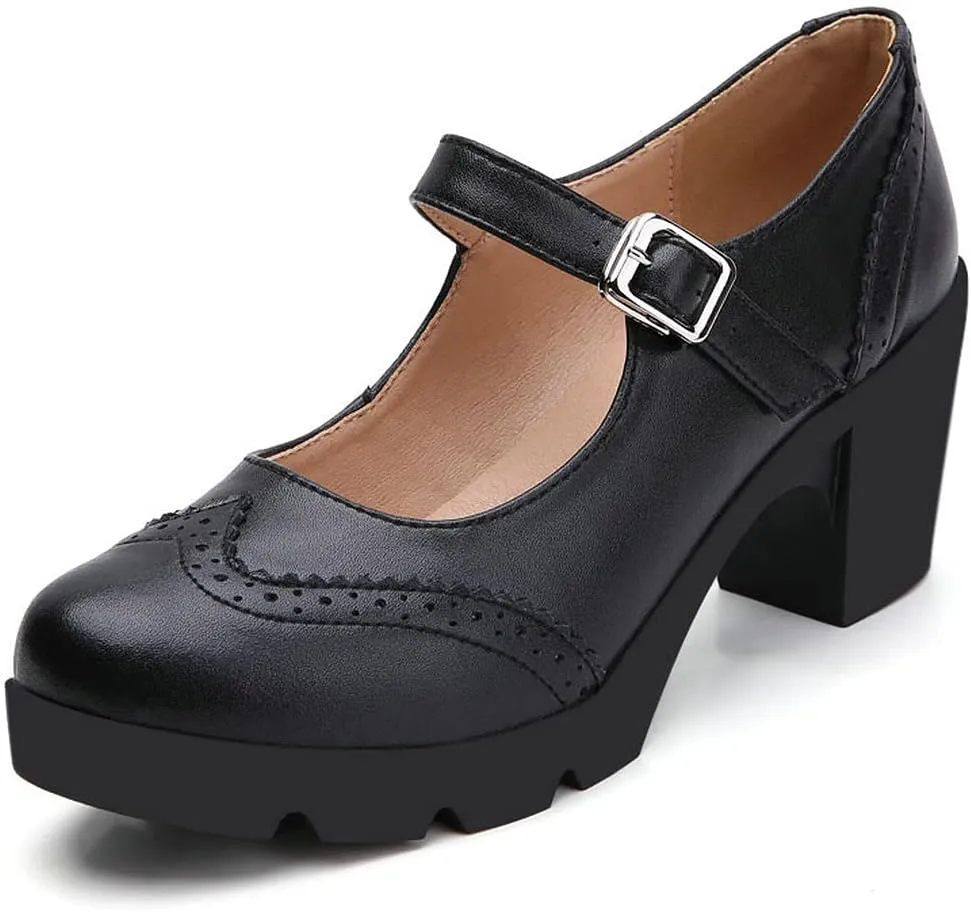 KOKOMOMO Womens Vintage Chunky Mary Janes Platform Shoes Wingtip Oxford Pumps