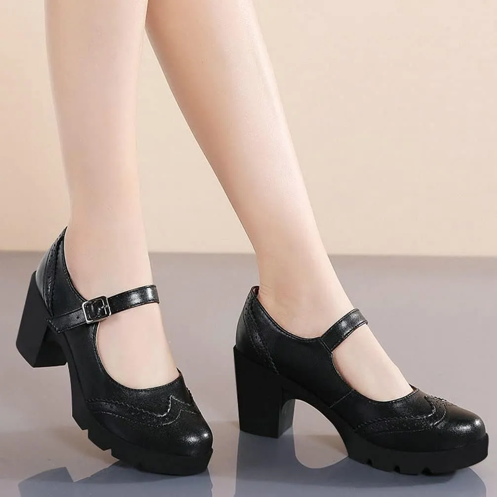 KOKOMOMO Womens Vintage Chunky Mary Janes Platform Shoes Wingtip Oxford Pumps