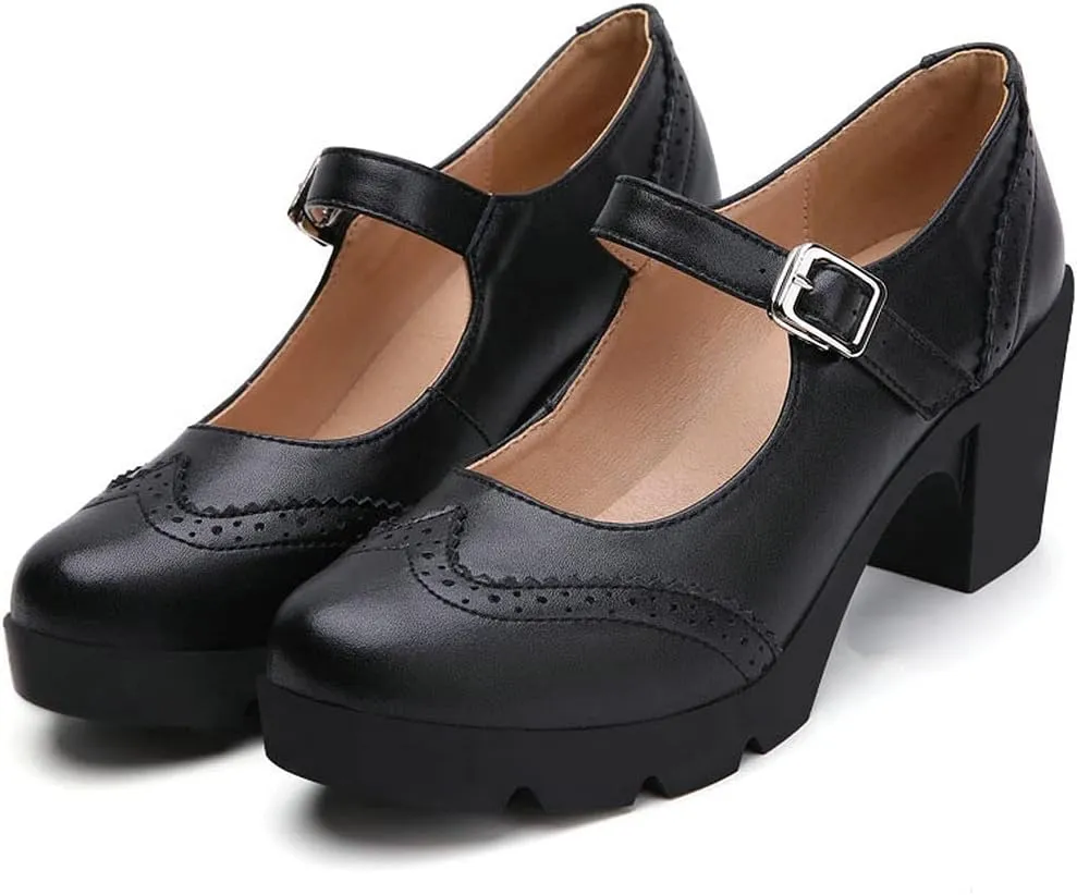 KOKOMOMO Womens Vintage Chunky Mary Janes Platform Shoes Wingtip Oxford Pumps